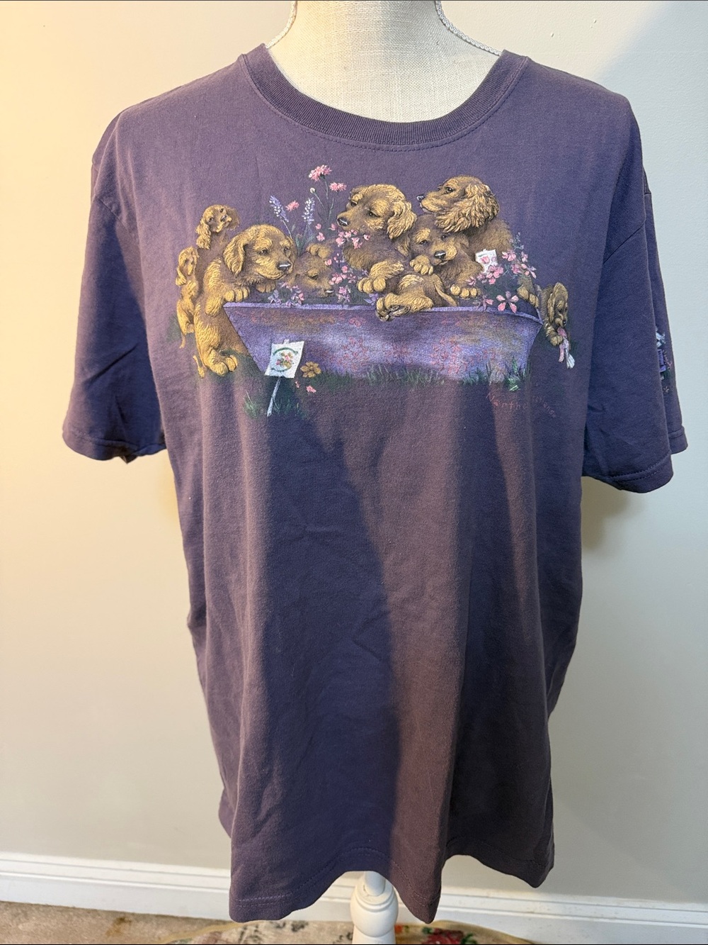 Northern Reflections Purple Tee with Golden Puppy Graphic